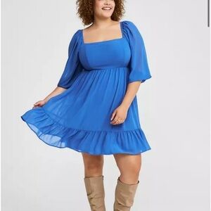 NEW with Tags- Torrid Mini Chiffon Square Neck Tiered Dress-Bright Cobalt